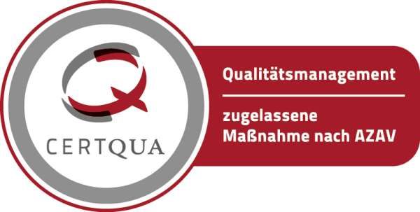 Zeichen der Certqua: Qualitätsmanagement, zugelassene Maßnahme nach AZAV